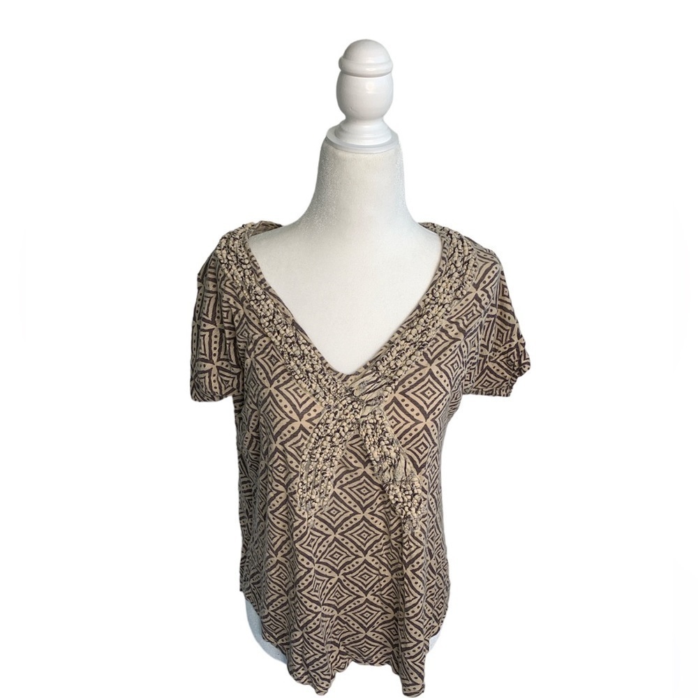 Anthropologie C. Keer Applique Raw Elements Top Stretch Blouse sz XS